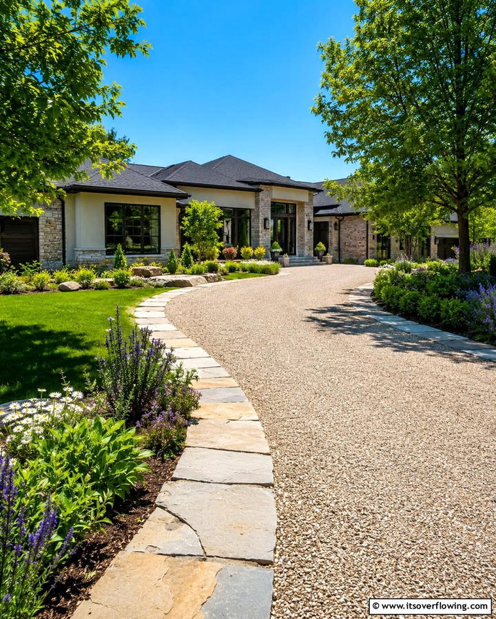 Suburban Gravel Oasis - 30 Gravel Driveway Ideas- Durable & Stylish Options