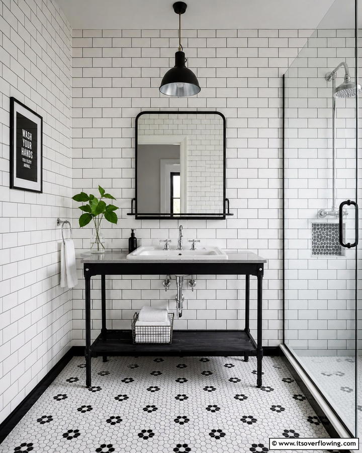 Subway Tile with Dark Grout - 25 Industrial Bathroom Ideas for a Bold Look