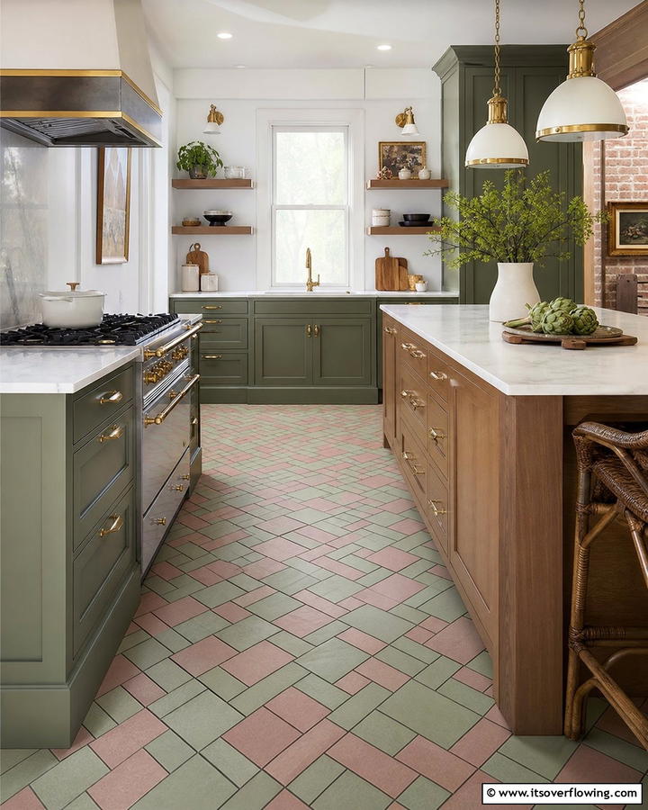 Subway Tile with a Twist - 21 Kitchen Floor Tile Ideas- Durable & Stylish Options