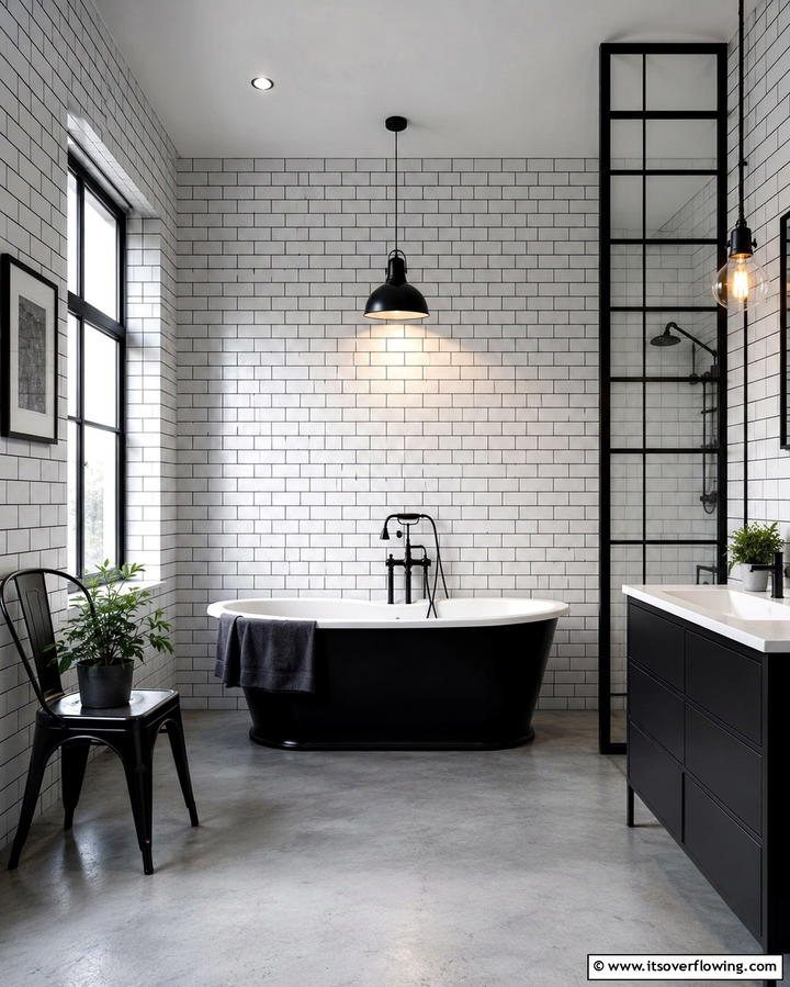 Subway Tiles with Black Grout - 30 Striking Black & White Bathroom Tile Designs for Timeless Style