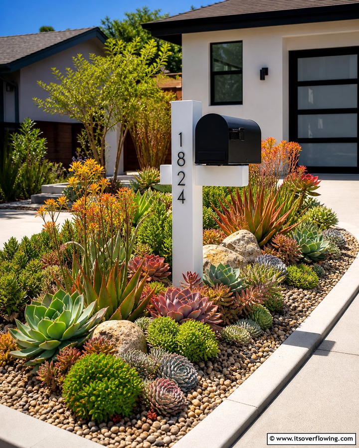Succulent Arrangement - 30 Creative Mailbox Landscaping Ideas for Curb Appeal