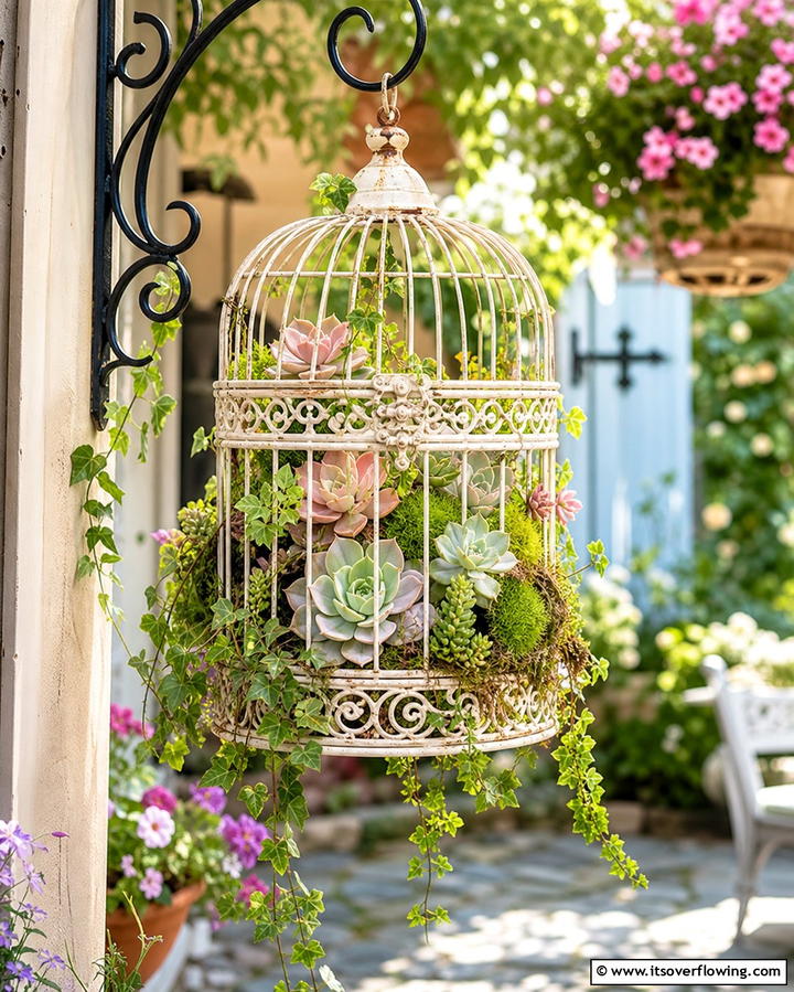 Succulent Birdcage Garden - 25 Succulent Garden Ideas for Low-Maintenance Beauty
