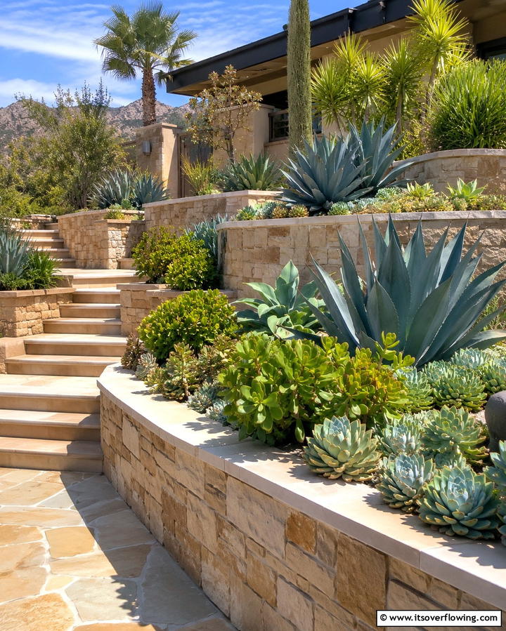 Succulent Filled Terraces - 25 Terraced Garden Ideas for Sloped Landscapes