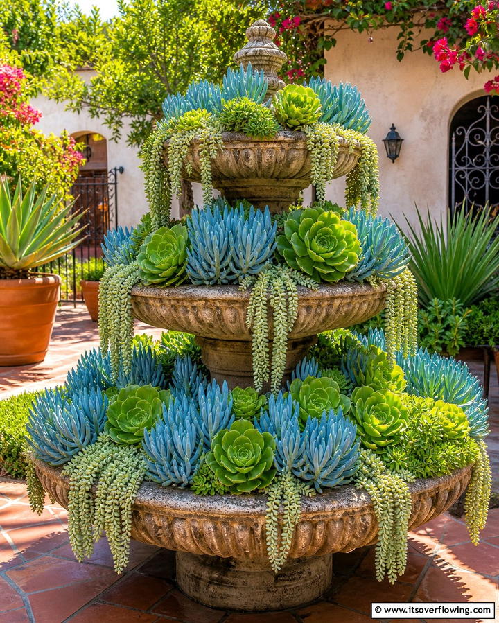 Succulent Fountain - 25 Succulent Garden Ideas for Low-Maintenance Beauty