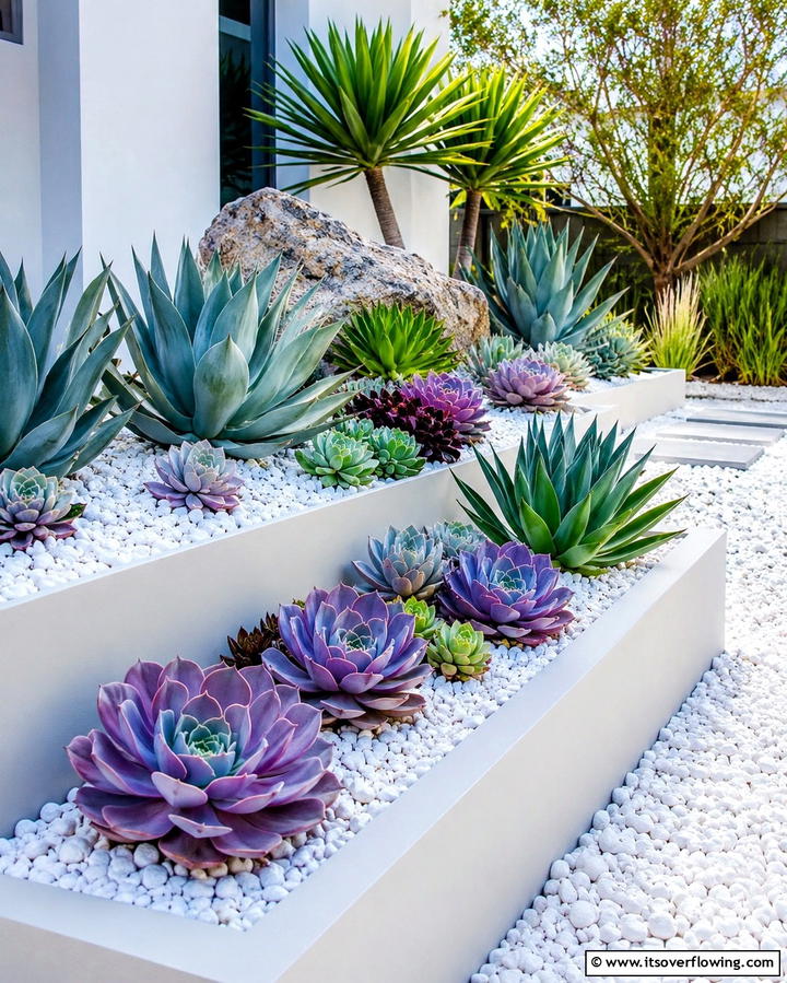 Succulent Gardens with White Rocks - 25 White Rock Landscaping Ideas for a Clean Look