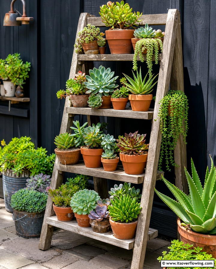 Succulent Ladder Garden - 25 Succulent Garden Ideas for Low-Maintenance Beauty