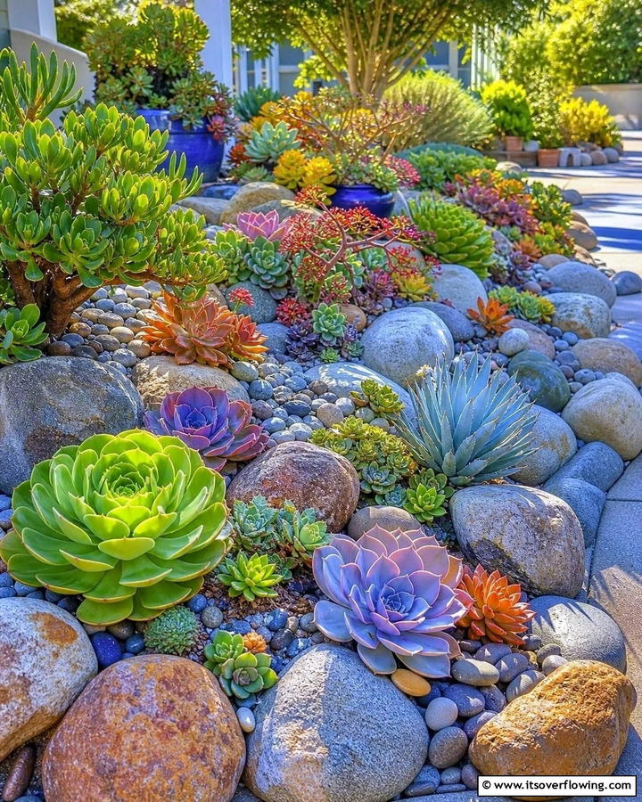 Succulent Rock and Stone Blend - 21 Rock Garden Designs for Low-Maintenance Landscape Beauty