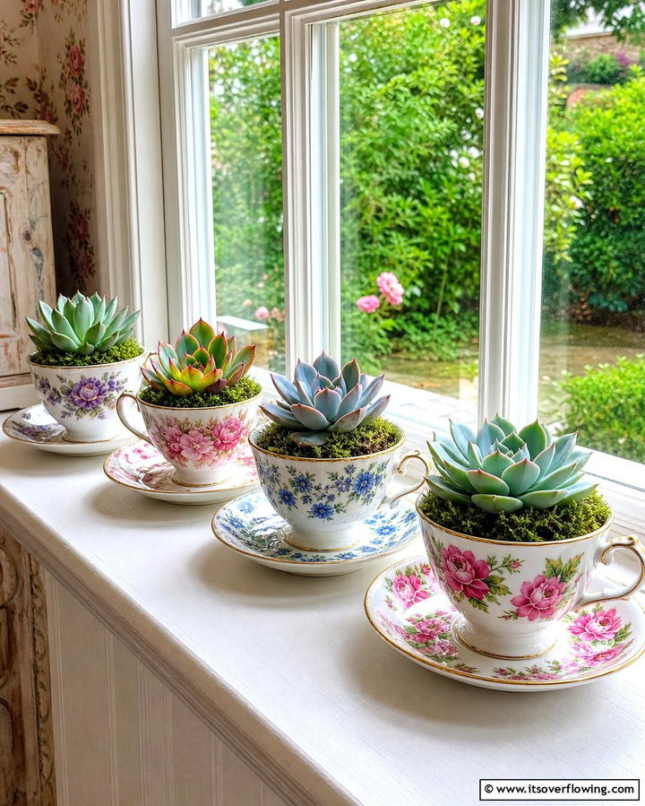 Succulent Teacup Garden - 25 Succulent Garden Ideas for Low-Maintenance Beauty
