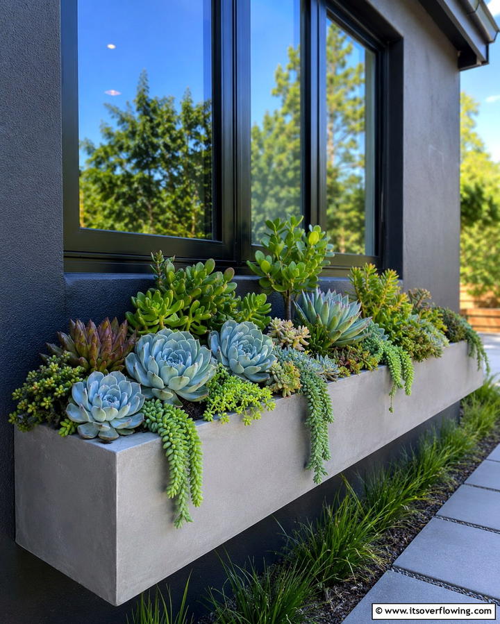 Succulent Window Boxes - 25 Window Box Ideas to Brighten Your Home’s Exterior