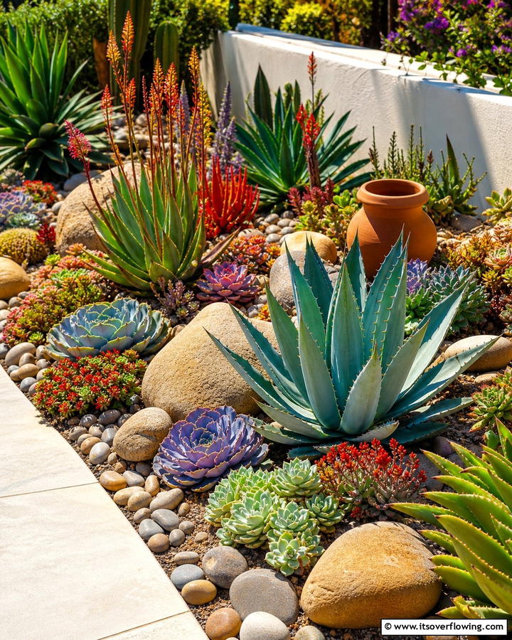 Succulent and Drought Tolerant Display - 21 Flower Bed Ideas to Beautify Your Garden or Yard