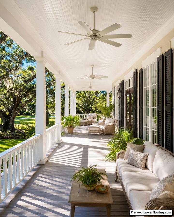 Sun Drenched Porch with Fans - 30 Southern Front Porch Ideas for Welcoming Outdoor Spaces