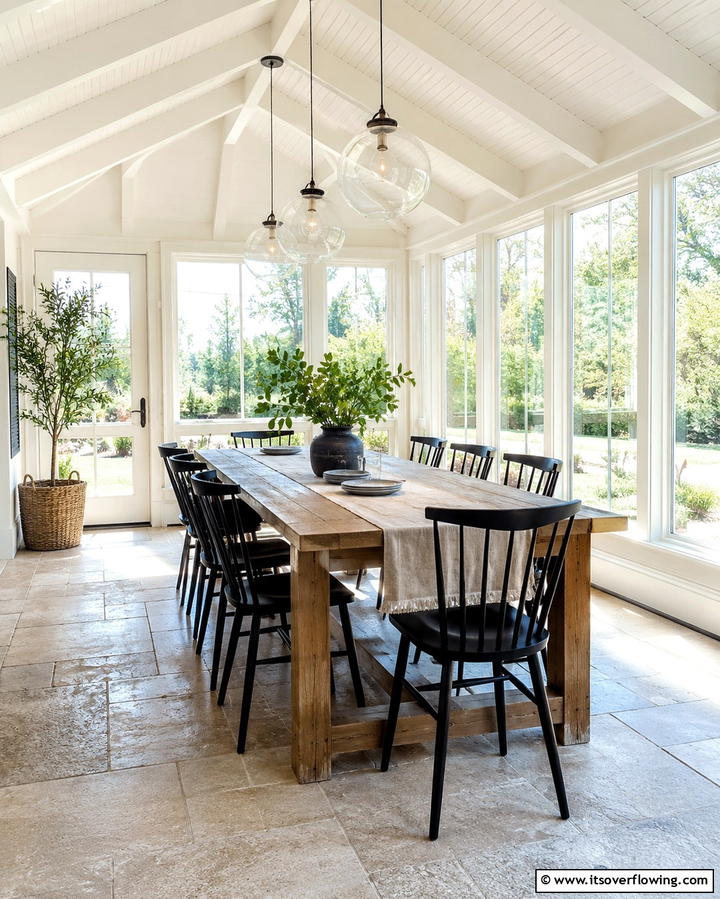 Sun Kissed Dining Area - 30 Farmhouse Sunroom Ideas for Cozy and Light-Filled Relaxation