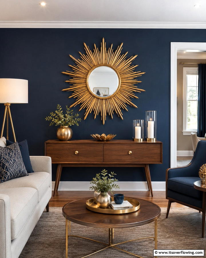 Sunburst Mirror Accent - 25 Living Room Mirror Ideas to Brighten Your Space