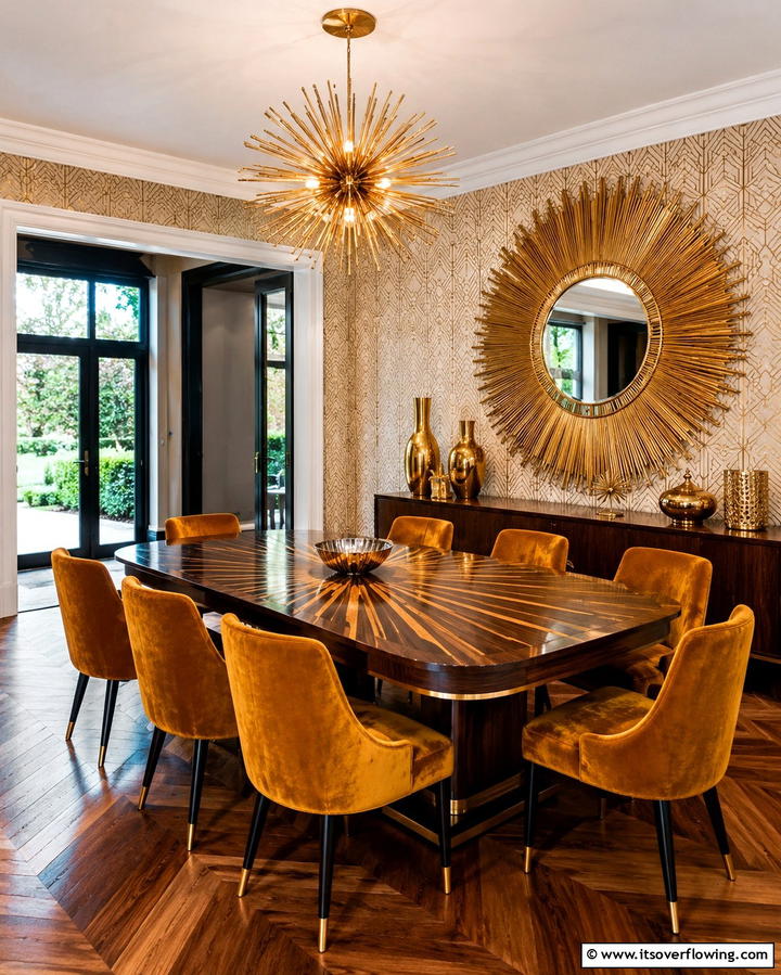 Sunburst Motif Accents - 25 Art Deco Dining Room Ideas for a Glamorous Space