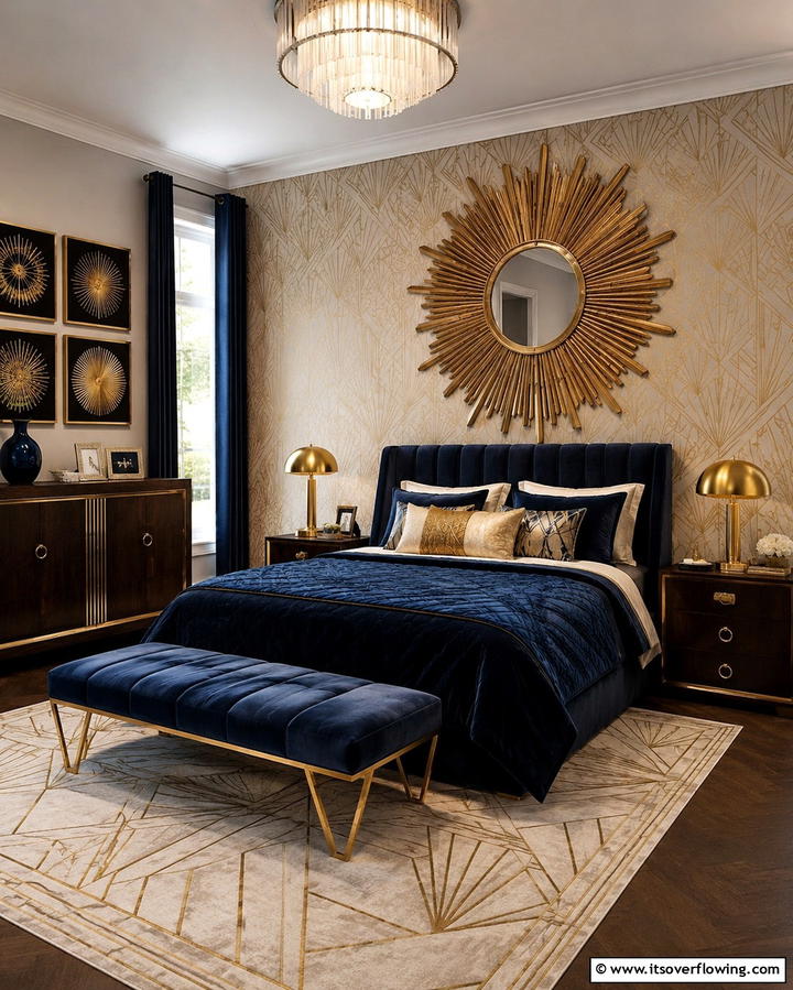 Sunburst Motif Decor - 25 Art Deco Bedroom Ideas for a Timeless Look