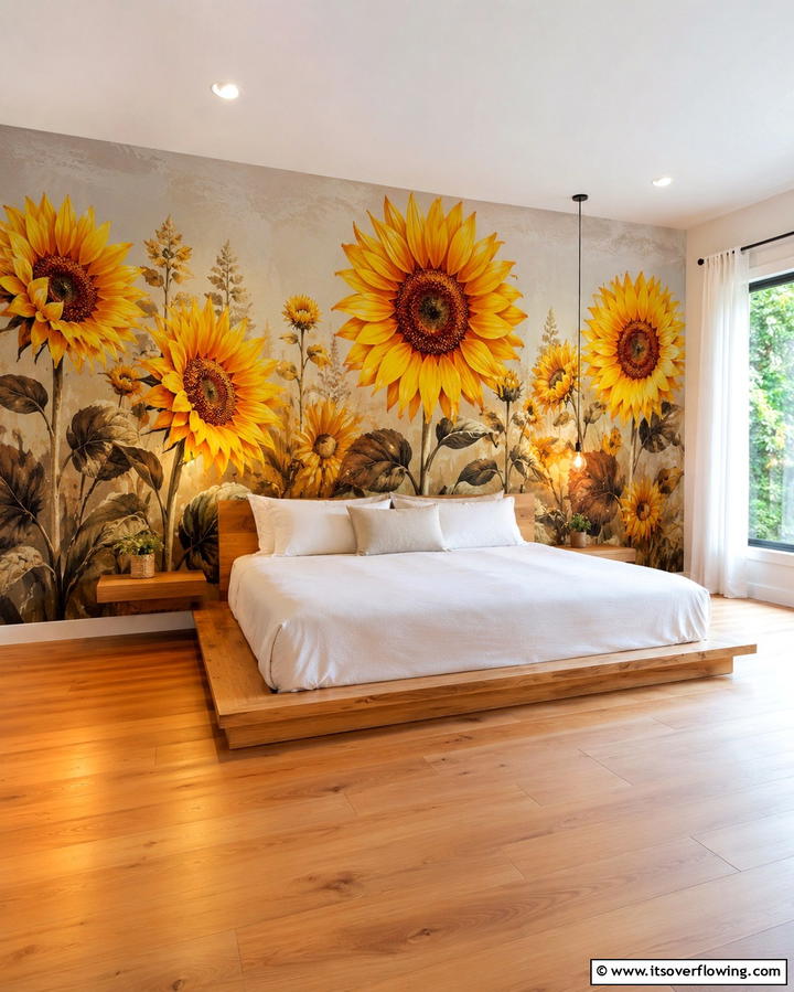Sunflower Accent Wall - 25 Sunflower Bedroom Ideas for a Bright and Cheerful Space