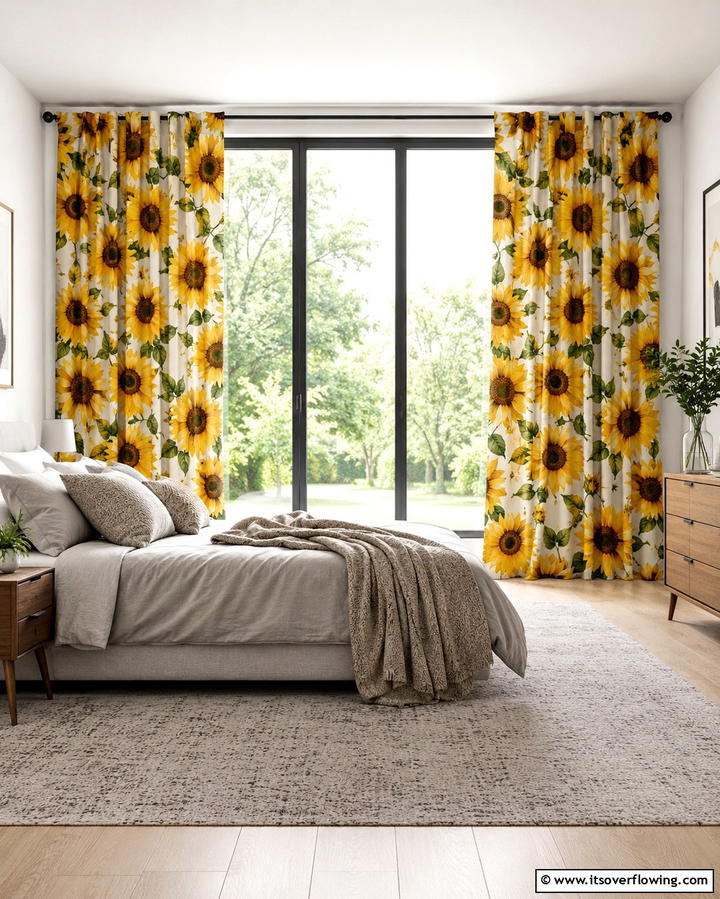 Sunflower CurtainsOne - 25 Sunflower Bedroom Ideas for a Bright and Cheerful Space