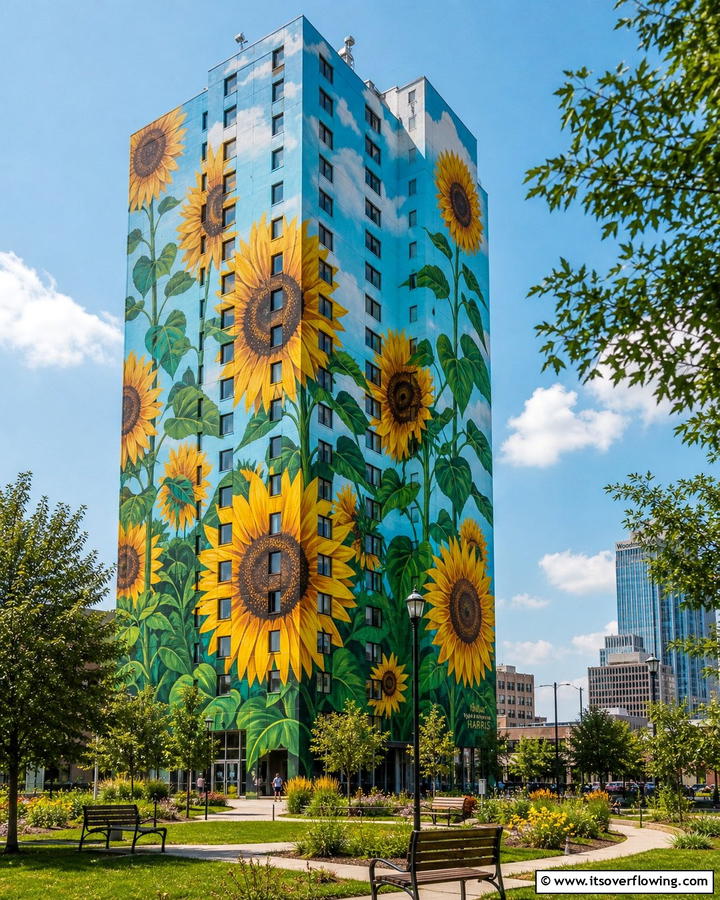 Sunflower Fields of Joy - 20 Stunning Flower Murals on Buildings Around the World