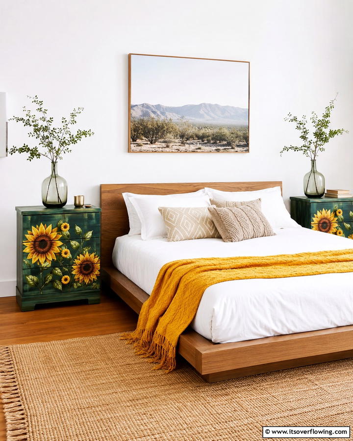 Sunflower Nightstands - 25 Sunflower Bedroom Ideas for a Bright and Cheerful Space