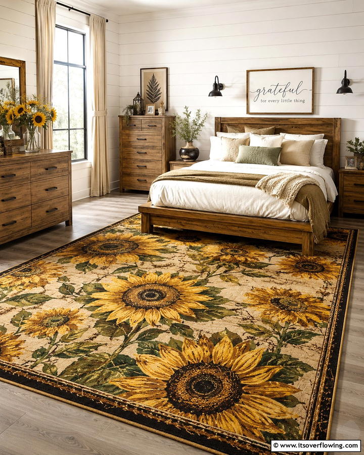 Sunflower Rugs - 25 Sunflower Bedroom Ideas for a Bright and Cheerful Space