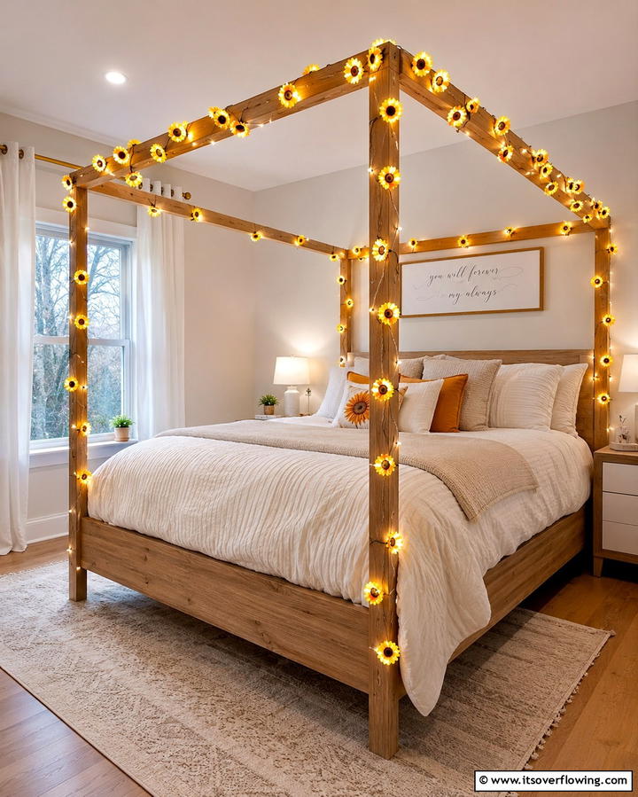 Sunflower String Lights - 25 Sunflower Bedroom Ideas for a Bright and Cheerful Space