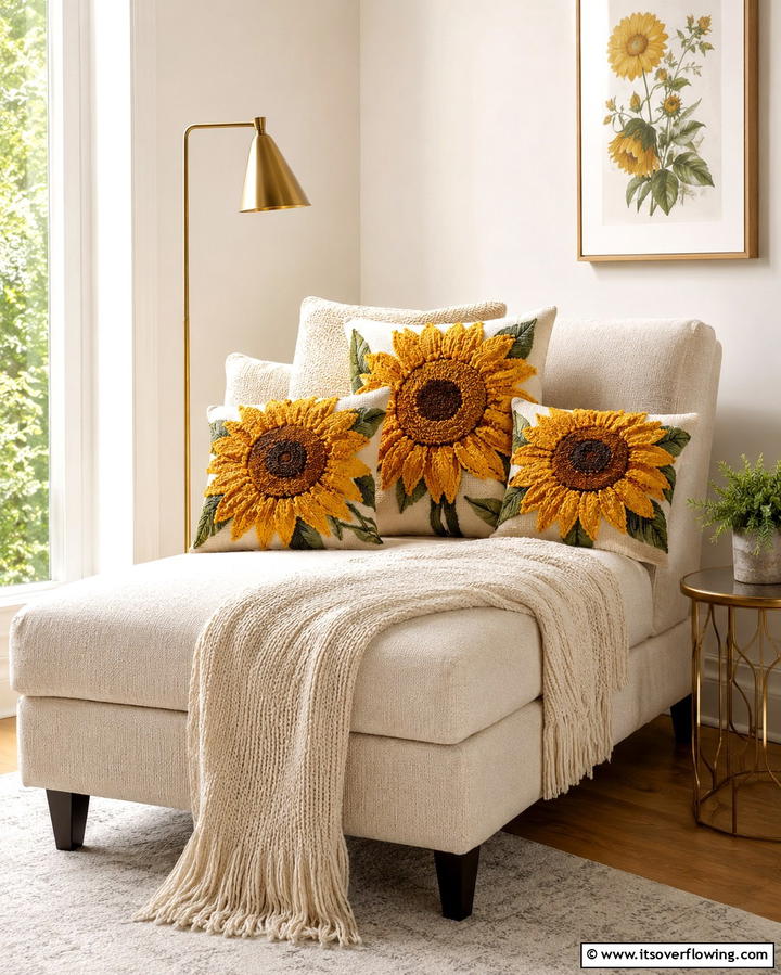 Sunflower Throw Pillows - 25 Sunflower Bedroom Ideas for a Bright and Cheerful Space