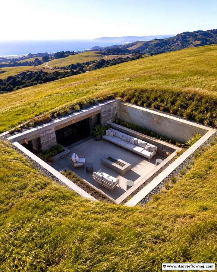 Sunken Courtyards Integration - 30 Hillside Landscaping Ideas for Sloped Yards