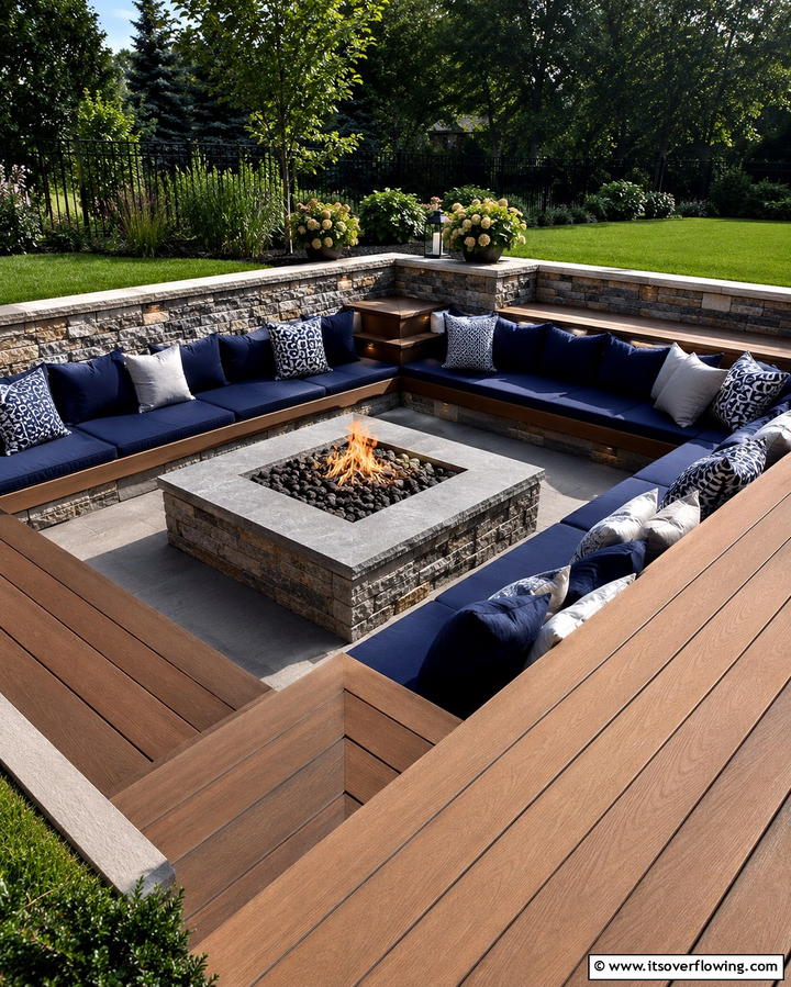 Sunken Fire Pit with Built In Benches - 25 Sunken Fire Pit Ideas for a Cozy Outdoor Gathering Spot