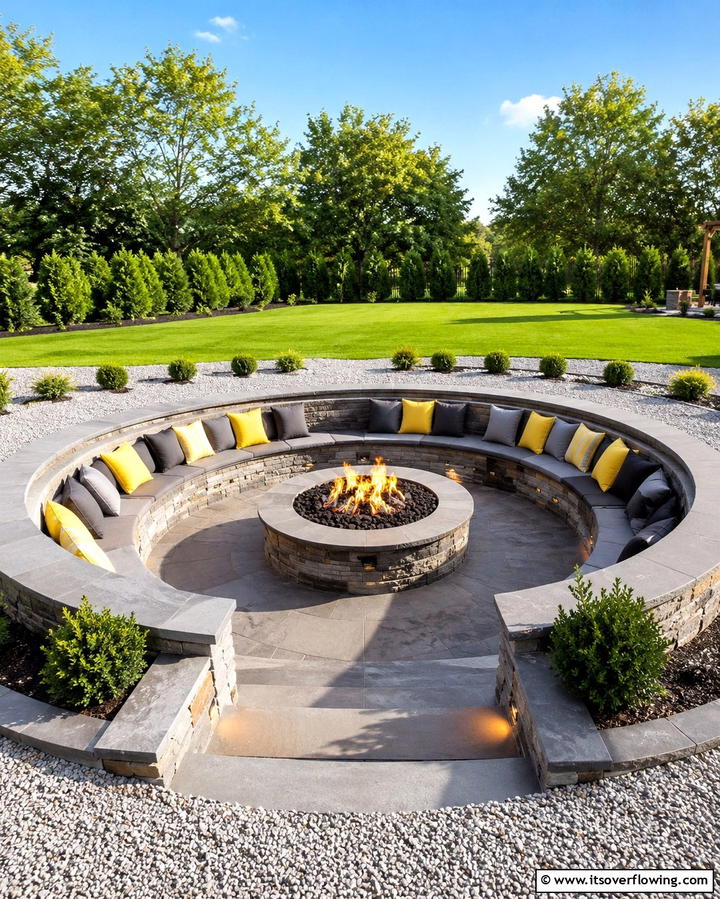 Sunken Fire Pit with Circular Seating - 25 Sunken Fire Pit Ideas for a Cozy Outdoor Gathering Spot