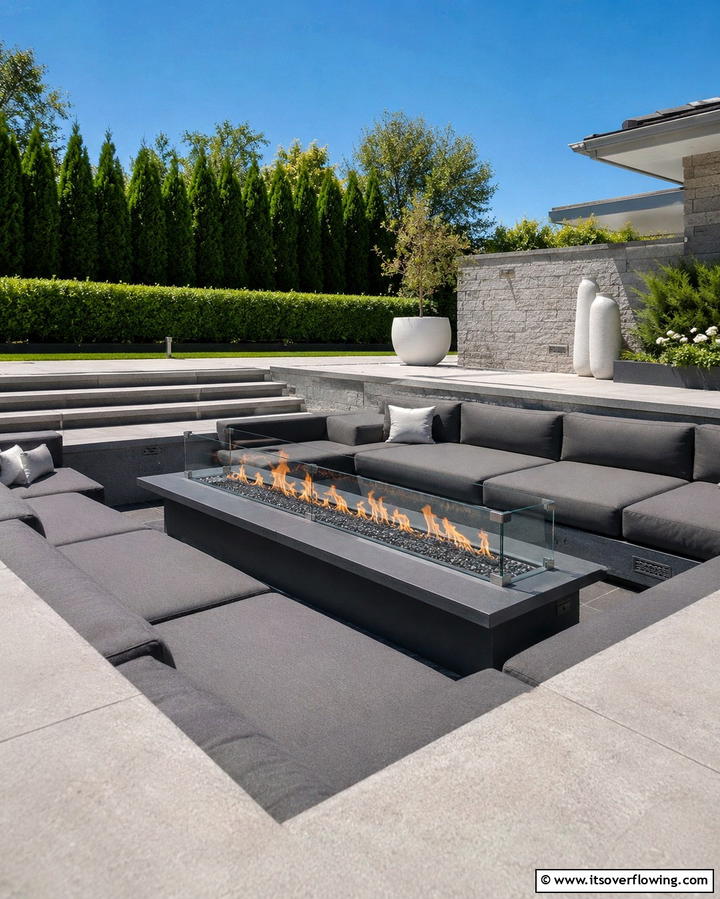 Sunken Fire Pit with Glass Wind Guard - 25 Sunken Fire Pit Ideas for a Cozy Outdoor Gathering Spot