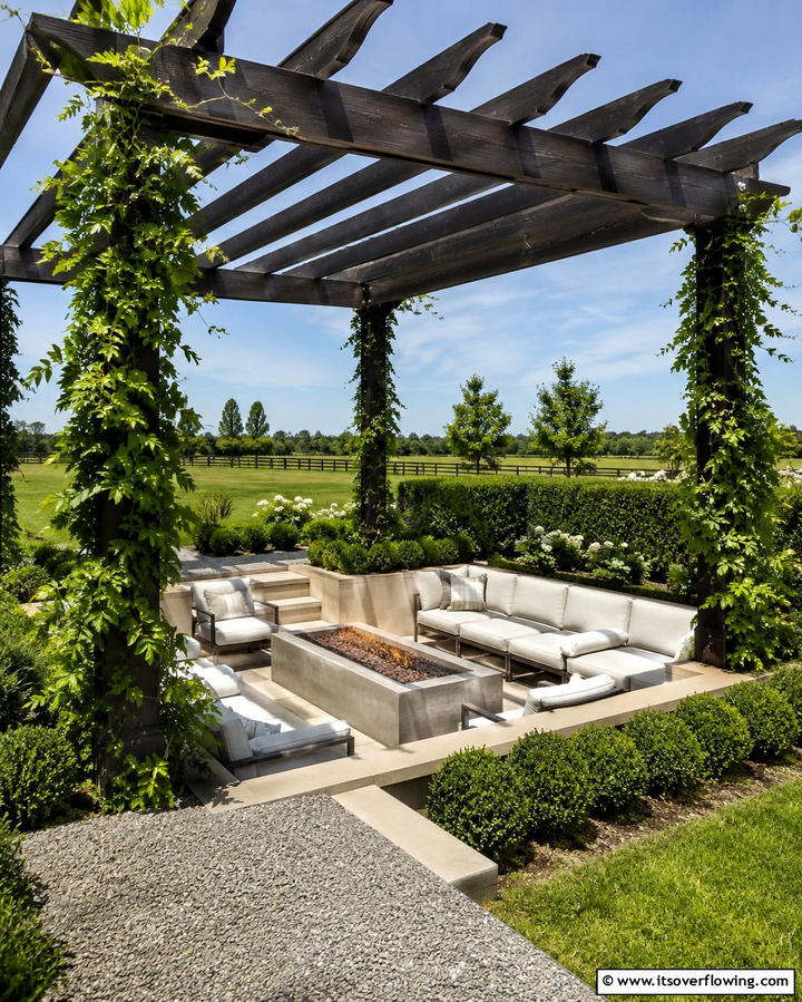 Sunken Fire Pit with Pergola - 25 Sunken Fire Pit Ideas for a Cozy Outdoor Gathering Spot