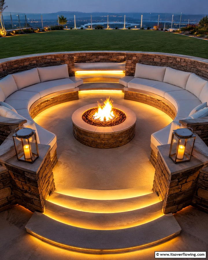 Sunken Fire Pit with Seating - 25 Wood Burning Fire Pit Ideas for Cozy Nights