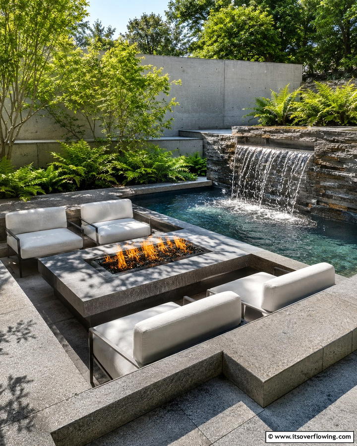 Sunken Fire Pit with Water Feature - 25 Sunken Fire Pit Ideas for a Cozy Outdoor Gathering Spot