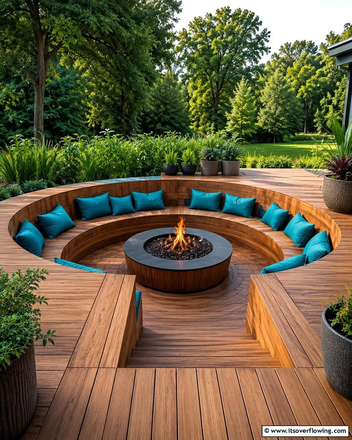 Sunken Fire Pit with Wooden Decking - 25 Sunken Fire Pit Ideas for a Cozy Outdoor Gathering Spot
