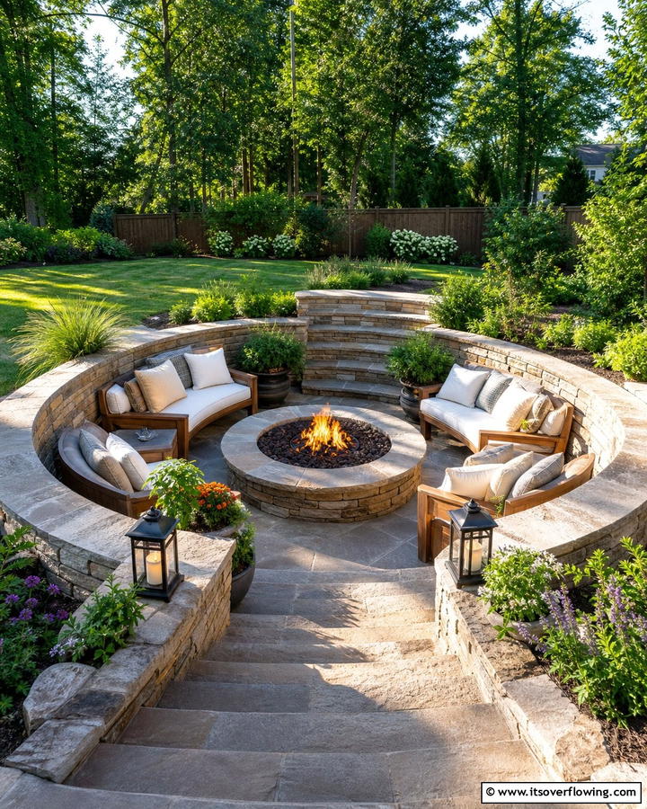 Sunken Fireplace Lounge - 20 Rustic Outdoor Fireplace Ideas for Cozy Evenings