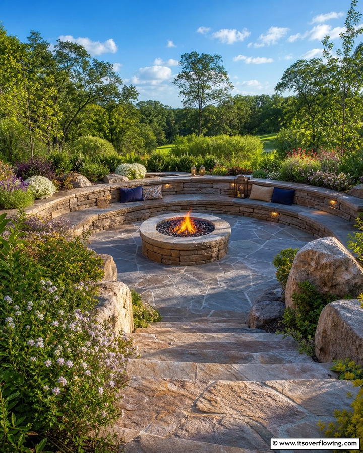 Sunken Flagstone Fire Pit - 20 Flagstone Fire Pit Ideas for a Cozy Backyard