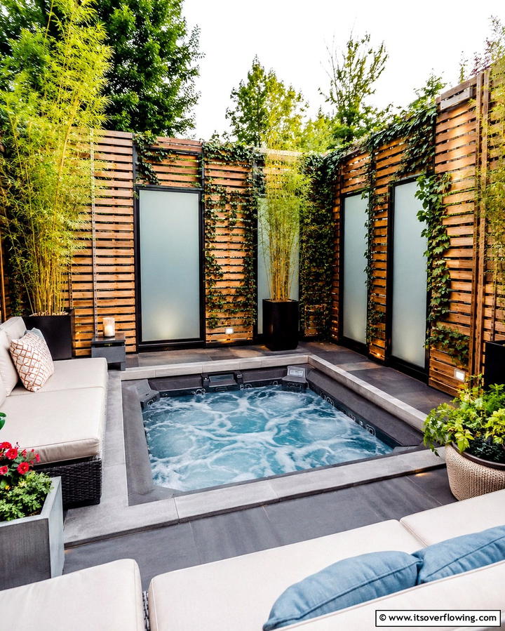 Sunken Hot Tub with Privacy Screens - 20 Sunken Hot Tub Ideas for Relaxing Outdoor Spaces