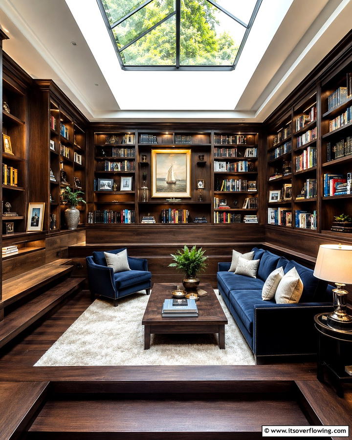 Sunken Library Lounge - 25 Sunken Living Room Ideas for a Modern and Cozy Space