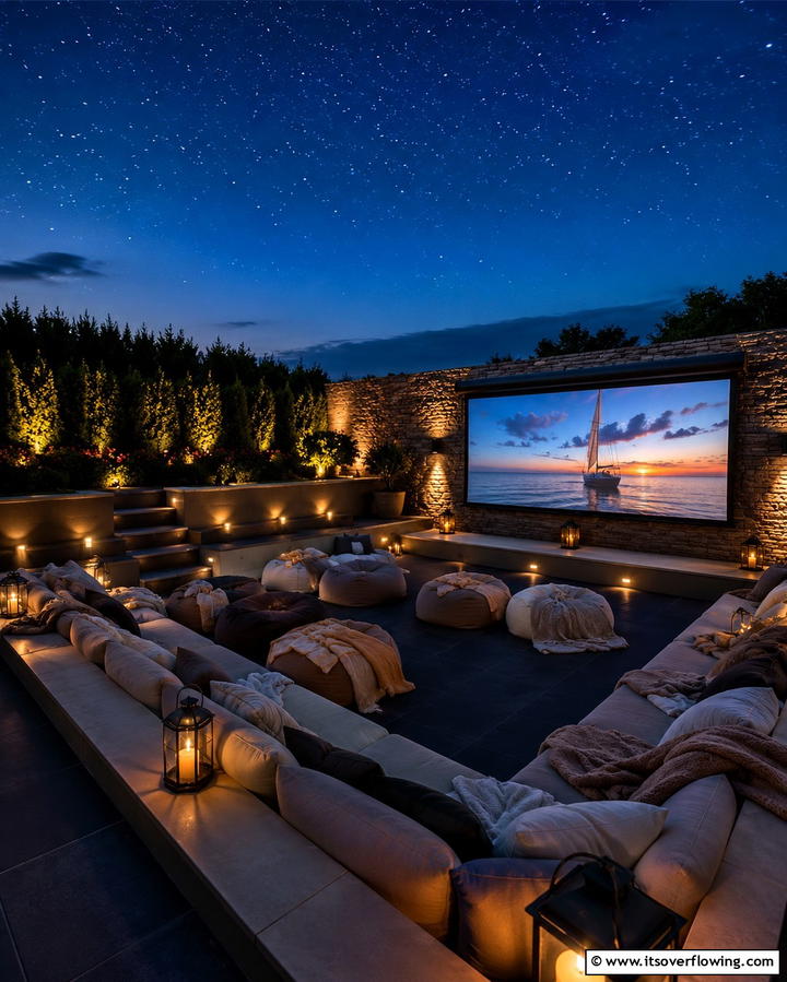 Sunken Patio with Outdoor Cinema - 20 Sunken Patio Ideas for Cozy Outdoor Living