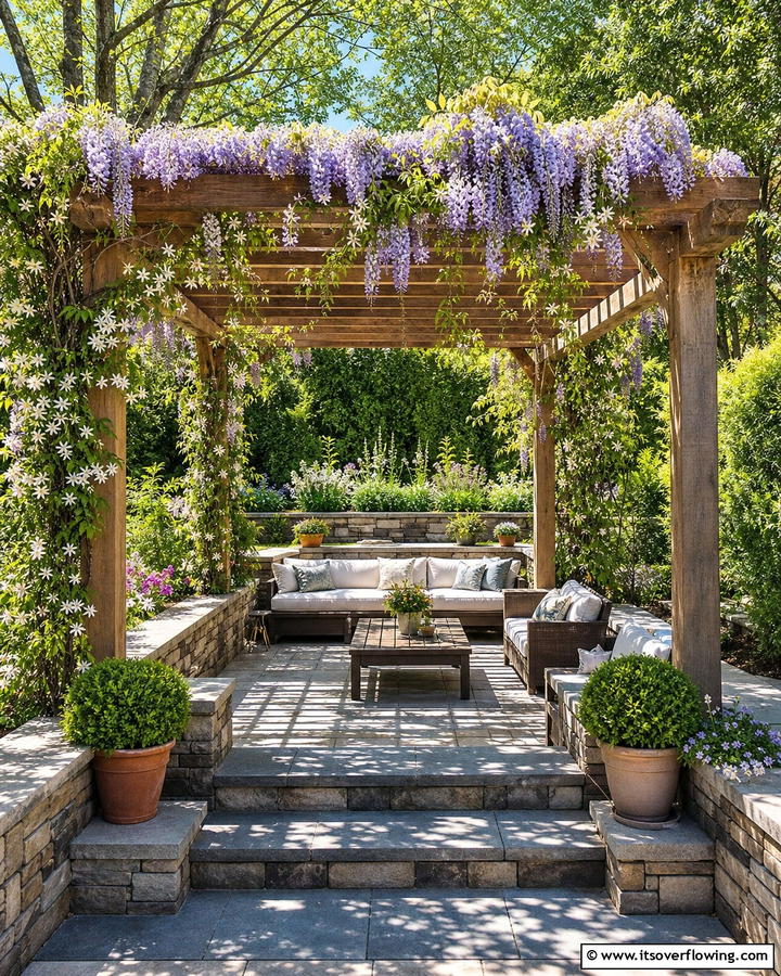 Sunken Patio with Pergola - 20 Sunken Garden Ideas for a Unique Landscape