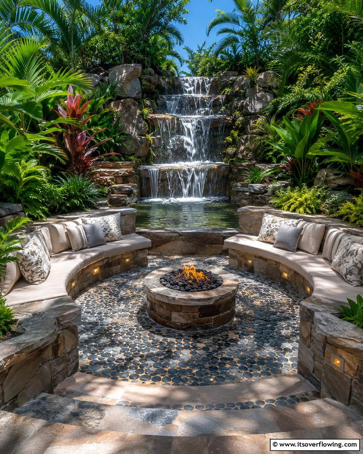 Sunken Patio with Waterfall Feature - 20 Sunken Patio Ideas for Cozy Outdoor Living