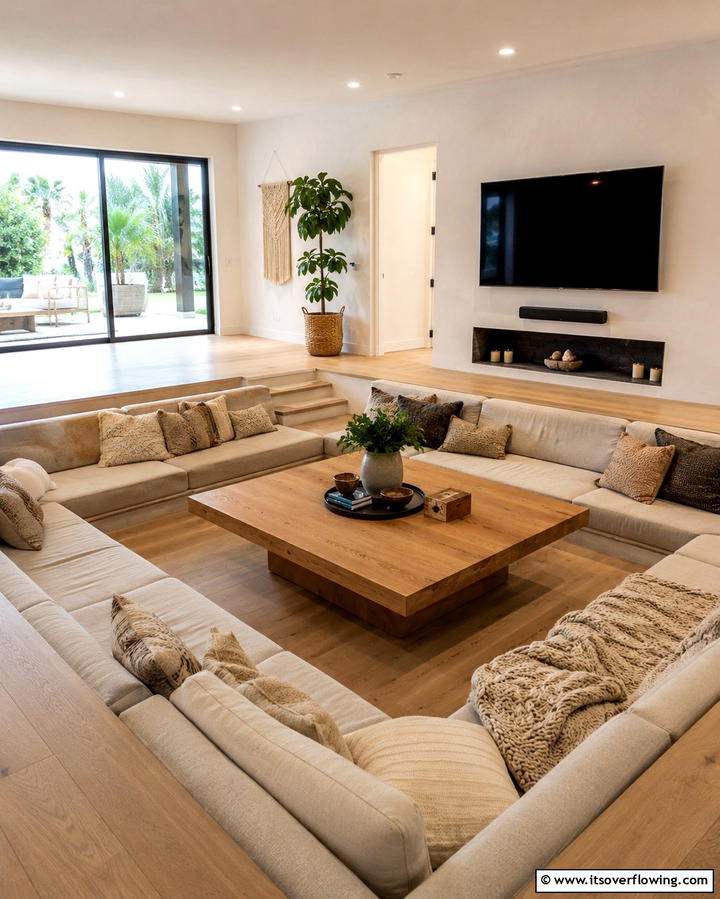 Sunken Seating Around a Coffee Table - 25 Sunken Living Room Ideas for a Modern and Cozy Space
