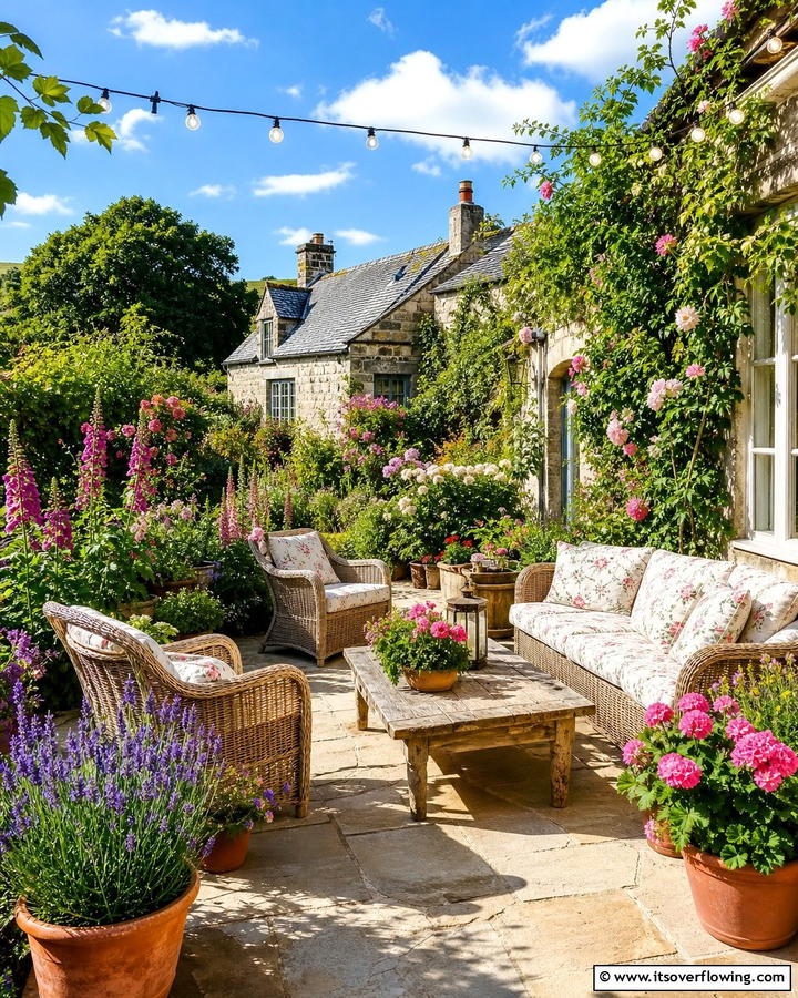 Sunlit Garden Patio - 21 Cottage Garden Ideas Full of Whimsical Blooms