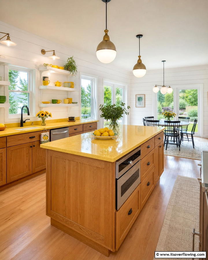 Sunlit Lemon Glow - 30 Countertop Colors That Harmonize With Oak Cabinets
