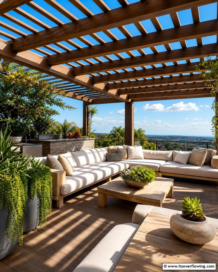 Sunlit Lounge Pergola Oasis - 21 Pergola Patio Designs for Structured Outdoor Shade Solutions