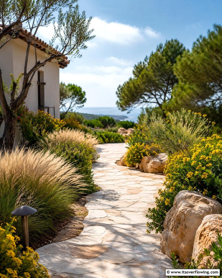 Sunlit Mediterranean Walkway - 30 Mediterranean Garden Ideas to Create a Coastal Oasis