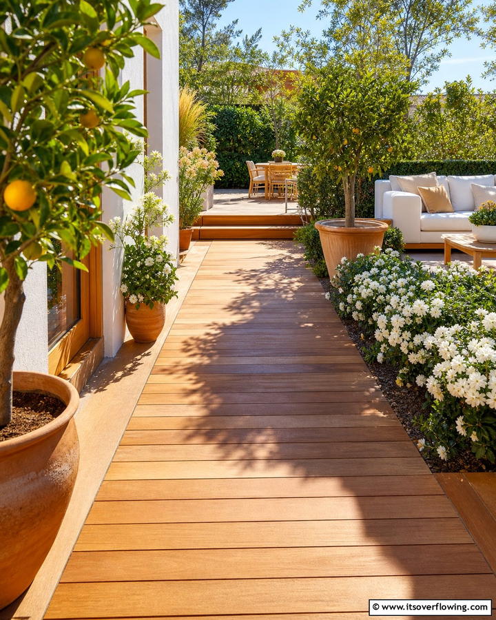 Sunlit Patio Walkway - 30 Wooden Walkway Ideas for Gardens and Outdoor Paths
