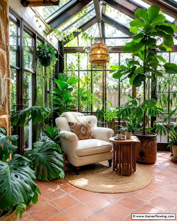 Sunlit Relaxation Corner - 25 Greenhouse Room Ideas for a Plant Lover’s Paradise