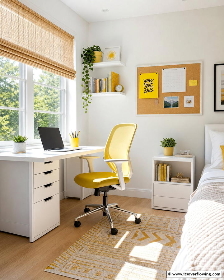 Sunlit Study Corners - 30 Yellow Bedroom Ideas to Brighten Your Sleep Space