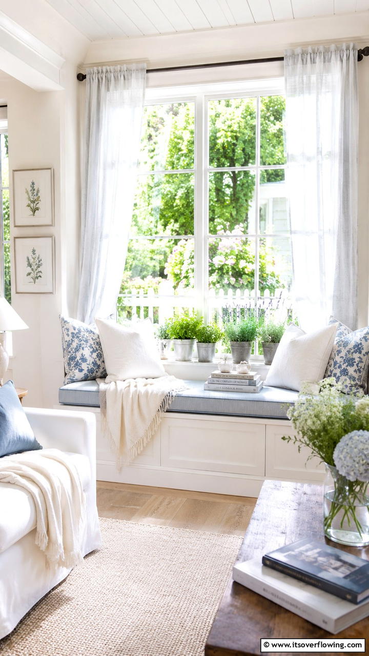 Sunlit Window Nook - 30 Cottage Living Room Ideas for Cozy Home Spaces